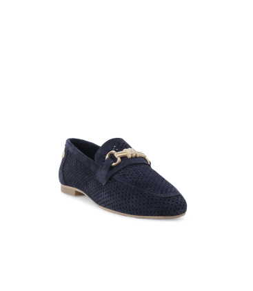 Mocassino donna tacco basso comodo in camoscio blu k56238