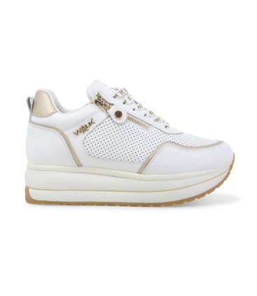 Sneakers platform bianca in pelle traforata con dettagli oro k60039bk