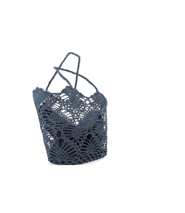Borsa in tessuto uncinetto con tasca interna con zip blu