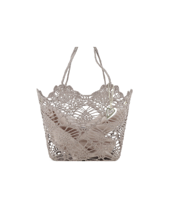Borsa in tessuto uncinetto con tasca interna con zip colore corda