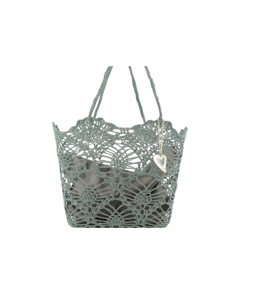 Borsa in tessuto uncinetto con tasca interna con zip colore verde