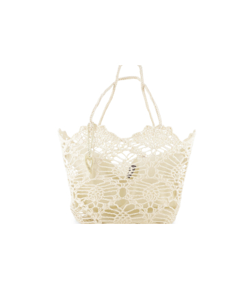 Borsa in tessuto uncinetto con tasca interna con zip colore beige naturale