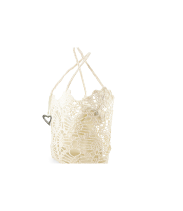 Borsa in tessuto uncinetto con tasca interna con zip colore beige naturale