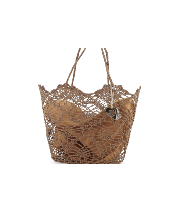 Borsa in tessuto uncinetto con tasca interna con zip colore marrone