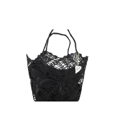 Borsa in tessuto uncinetto con tasca interna con zip colore nero