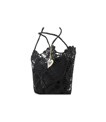 Borsa in tessuto uncinetto con tasca interna con zip colore nero