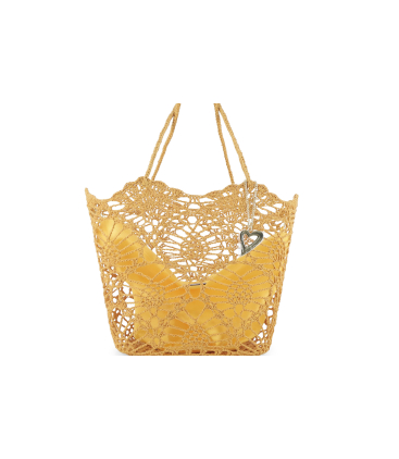 Borsa in tessuto uncinetto con tasca interna con zip colore senape