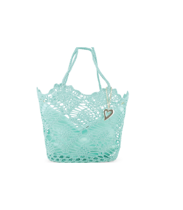 Borsa in tessuto uncinetto con tasca interna con zip colore verde tiffany