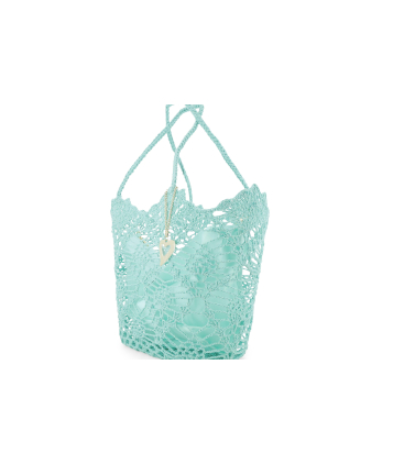 Borsa in tessuto uncinetto con tasca interna con zip colore verde tiffany