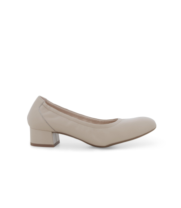Décolleté comfort in pelle beige con tacco basso n410q