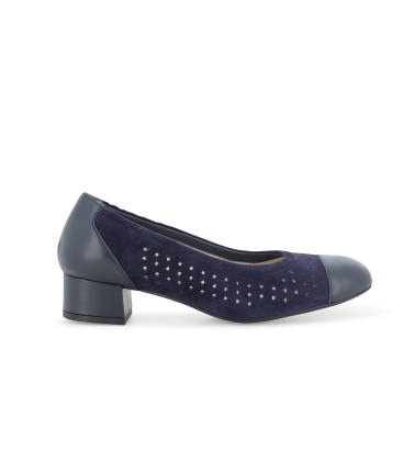 Décolleté comodo blu in camoscio e pelle con tacco basso quadrato n411q