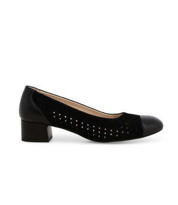 Décolleté nero in camoscio traforato e pelle n411q