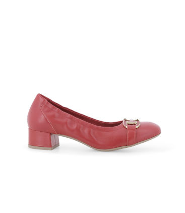 Décolleté rossa in pelle con fibbia dorata e tacco basso n412q