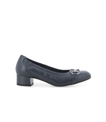 Décolleté blu navy in pelle con fibbia metallica n412q
