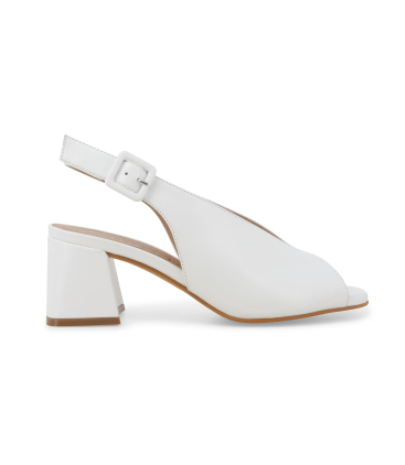 Sandalo in pelle bianco con tacco a blocco n622q