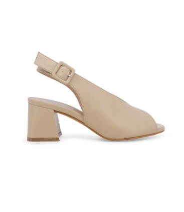 Sandalo in pelle beige comodo con tacco largo n622q