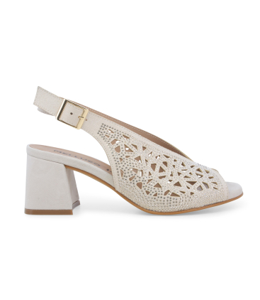 Sandalo gioiello traforato in camoscio beige chiaro n653q
