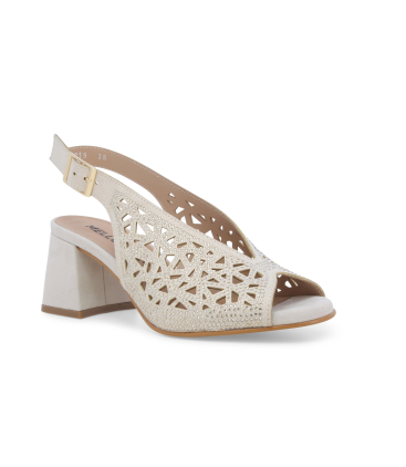 Sandalo gioiello traforato in camoscio beige chiaro n653q