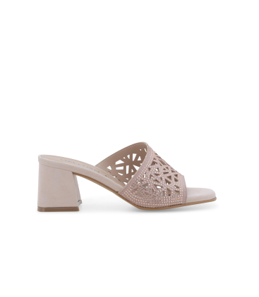 Sabot gioiello traforato in camoscio rosa cipria n657q