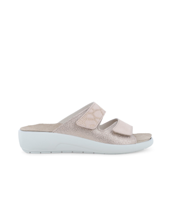 Ciabatta comoda a due fasce con velcro beige carne q60238q