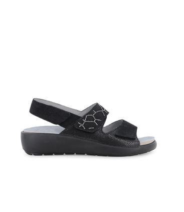 Ciabatta comoda a due fasce con cinturino e velcro nero q60239q