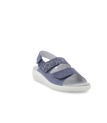 Ciabatta comoda a due fasce con cinturino e velcro blu jeans q60239q