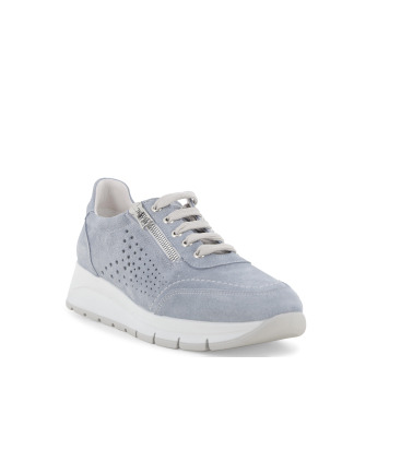 Sneakers in camoscio jeans in pelle traforata con zip r20096