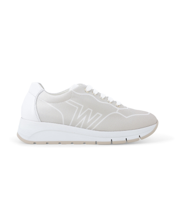 Sneakers allacciata donna in tessuto tecnico logato beige corda r20097