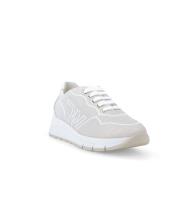 Sneakers allacciata donna in tessuto tecnico logato beige corda r20097