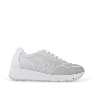 Sneakers allacciata donna in tessuto tecnico logato beige grigio r20097