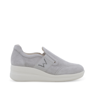 Sneaker slip-on grigio chiaro jeans con elastico e strass r20255q