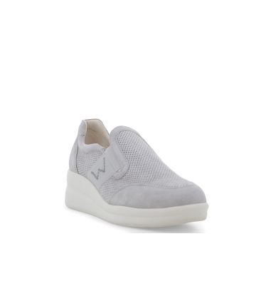 Sneaker slip-on grigio chiaro jeans con elastico e strass r20255q
