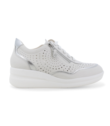 Sneakers bianca traforata con zip e profili argento r20258q