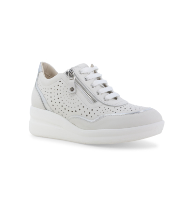 Sneakers bianca traforata con zip e profili argento r20258q
