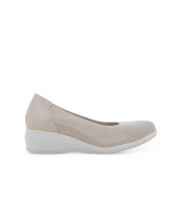 Décolleté zeppa comfort in pelle beige traforata r30611q