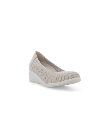 Décolleté zeppa comfort in pelle beige traforata r30611q
