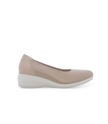 Décolleté zeppa comfort in pelle rosa cipria traforata r30611q