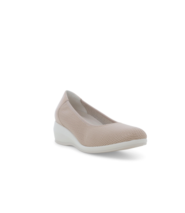 Décolleté zeppa comfort in pelle rosa cipria traforata r30611q