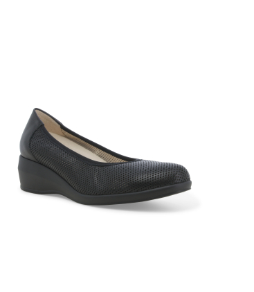 Décolleté zeppa comfort in pelle nera traforata r30611q