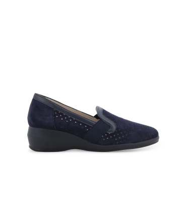 Mocassino slip-on comfort blu navy traforato con zeppa r30618q