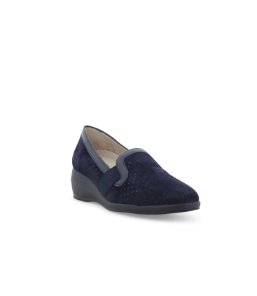 Mocassino slip-on comfort blu navy traforato con zeppa r30618q