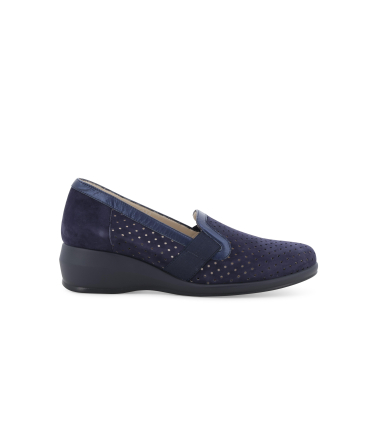 Mocassino slip-on comfort blu navy traforato con zeppa r30618q