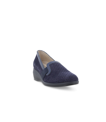 Mocassino slip-on comfort blu navy traforato con zeppa r30618q