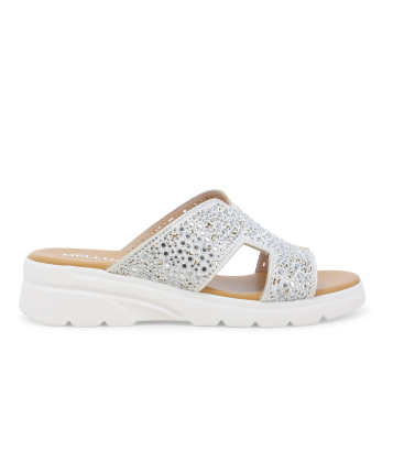 Ciabatta sportiva con zeppa e strass argento r80232q