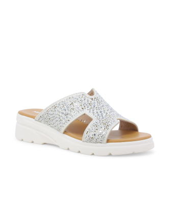 Ciabatta sportiva con zeppa e strass argento r80232q