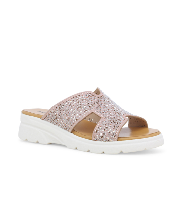 Ciabatta sportiva con zeppa e strass rosa r80232q