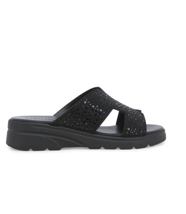 Ciabatta sportiva con zeppa e strass nero r80232q