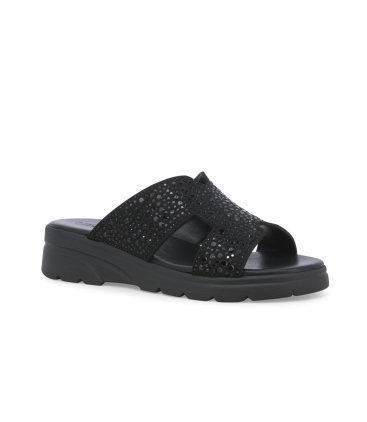 Ciabatta sportiva con zeppa e strass nero r80232q