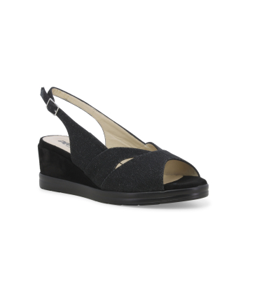 Sandalo donna comodo in tessuto nero r80339z