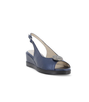 Sandalo zeppa blu con accessorio gioiello r80432q